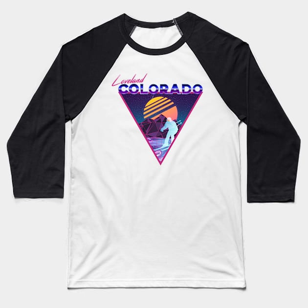 Retro Vaporwave Ski Mountain | Loveland Colorado | Shirts, Stickers, and More! Baseball T-Shirt by KlehmInTime